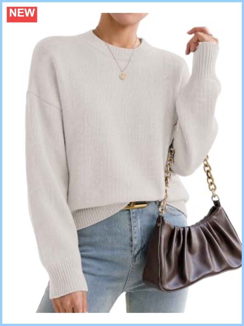 Women's Cashmere & Acrylic Oversized Pullover Sweater Chunky Crewneck Winter